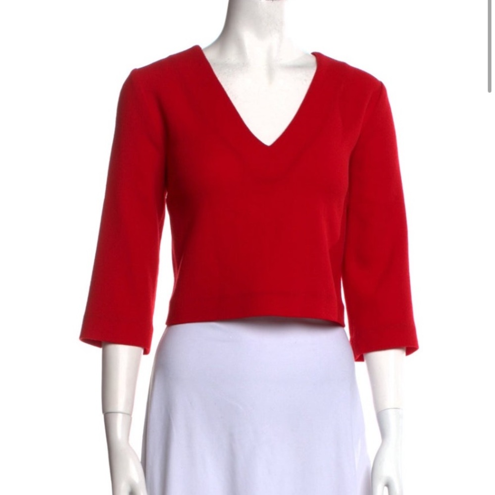 Marissa Webb Virgin Wool V-Neck Crop Top in Red Size XS